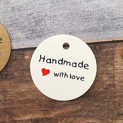 Белый Ювелирные изделия, круглый со словом ручной работы с любовью, белые, 45x0.4 мм, отверстия: 4.5 мм, около 50 шт / мешок