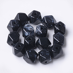 Black Acrylic Beads, Imitation Gemstone Style, Polygon, Black, 11.5x10x10mm, Hole: 2mm, about 428pcs/500g