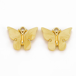 Светло-хаки Стойки подвески обшивки сплава, с акриловой, без кадмия и без свинца, золотой свет, бабочки прелести, светлый хаки, 18.5x22.5x3 мм, отверстие : 2 мм