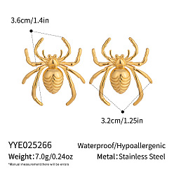 Настоящее золото 18K Богемный стиль 304 серьги-гвоздики из нержавеющей стали в форме паука для женщин, реальный 18 k позолоченный, 36x32 мм