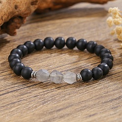 Лунный Камень Богемные браслеты из натурального черного оникса и лунного камня, выполненные из эластичной ткани., 2.17 дюйм (5.5 см)