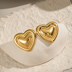 Настоящее золото 18K Серьги-гвоздики в форме сердца из нержавеющей стали, реальный 18 k позолоченный, 27.3x30.6 мм