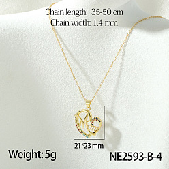 Сердце Ожерелья с подвесками из латуни с микропаве из разноцветных кубических цирконий ко Дню матери, золотые, сердце с мамой, 11.81~19.69 дюйм (30~50 см), Кулон : 21x23 мм