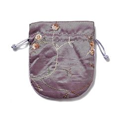 Средний Фиолетовый Мешочки для упаковки из китайской парчи, шнурок сумки, подкладка случайный цвет, площадь с цветочным узором, средне фиолетовый, 14x11.7x0.2 см
