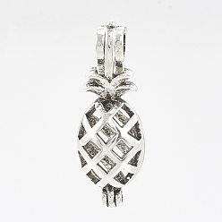 Antique Silver Brass Locket Pendants, Cage Pendants, Hollow, Pineapple, Antique Silver, 25.5x9x9mm, Hole: 4x2mm, inner measure: 7x10mm