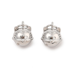 Платинированный Латунные подвески, без кадмия, без никеля и без свинца, с целью перехода в кольце, подвески в форме кошки, Реальная платина, 14x12 мм, отверстие : 5 мм