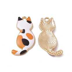 Белый Стойки обшивки сплава эмали подвески, золотой свет, кошачье очарование, белые, 30x15x2 мм, отверстие : 2 мм