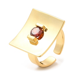 Настоящее золото 18K Стойка покрытие латунь прямоугольник открытые манжеты кольца, кубического циркония кольцо, без свинца и без кадмия, реальный 18 k позолоченный, внутренний диаметр: 17 мм