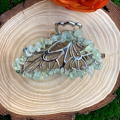 Бледно-бирюзовый Сплав клипы коготь волос, с натуральным пренита, бабочка, аксессуары для волос для женщин и девочек, бледные бирюзовая, 80x50x20 мм