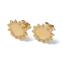 Real 18K Gold Plated Ion Plating(IP) 304 Stainless Steel Stud Earring Findings, Sun with Oval Tray Earring Settings, with Ear Nuts, Real 18K Gold Plated, Tray: 8.5x6mm, 15x13mm, Pin: 0.7mm