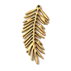 Золотой Вакуумное покрытие pvd 304 подвески из нержавеющей стали, лист прелести, золотые, 41.5x17.5x2 мм, отверстие : 1.2 мм