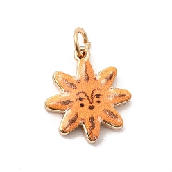 Солнце Латунные подвески с принтом, золотые, с целью перехода в кольце, солнце, 17x15x3 мм, отверстие : 3 мм