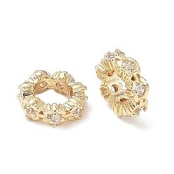 Золотой Латунные микро проложить Цирконий Европейский бисером, долговечный, бусины с большим отверстием, золотые, 7.5x7.5x2.5 мм, отверстие : 4 мм