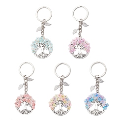 (52) Непрозрачная лаванда Плоский круглый с древом жизни сплава брелоки, с акриловыми и стеклянными бусинами цветок, разноцветные, 93 мм