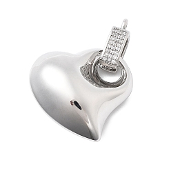 Платина Латунные подвески, без кадмия и без свинца, с микро проложить кубического циркония, сердце, платина, 34x24x12 мм, отверстие : 1.8 мм