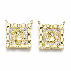 Real 16K Gold Plated Brass Micro Pave Clear Cubic Zirconia Pendant Link, Nickel Free, Square with Virgin, Real 16K Gold Plated, 16.5x15.5x2mm, Hole: 1mm