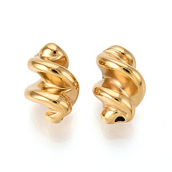 Настоящее золото 14K Гофрированные 304 бусины из нержавеющей стали, реальный 14 k позолоченный, 13x9x8 мм, отверстие : 1.2~1.5 мм