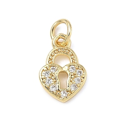 Настоящее золото 18K Латунные микро проложить кубического циркония подвески, без кадмия и без свинца, замковые прелести, с целью перехода в кольце, реальный 18 k позолоченный, 12.5x8.5x2 мм, отверстие : 3 мм