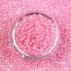 Pink 6/0 стакан бисер, внутри цветов, круглое отверстие, круглые, прозрачные цвета радуги, розовые, 6/0, 4~5x2.5~4.5 мм, отверстия: 1.2 мм, около 4500 шт / мешок