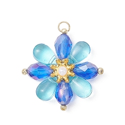 Синий Подвески из стеклянных бусин, , синие, 26.5x26x6 мм, Перейти кольцо: 4x0.8 мм, Внутренний диаметр: 3 мм.