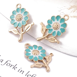 Голубой Подвески из эмали и сплава, цветочный шарм, золотые, голубой, 26x19 мм