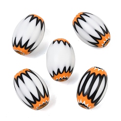 White Handmade Millefiori Glass Beads, Chevron Beads, Oval, White, 27~28.5x17~20mm, Hole: 3~6mm
