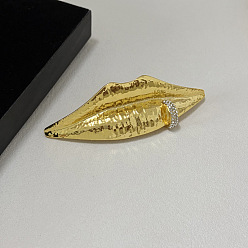 Golden Alloy Rhinestone Cuff Open Rings, Lip, Statement Rings, Golden, US Size 4 1/4(15mm)~20mm