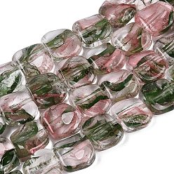 Pink Handmade Lampwork Beads Strands, Square, Pink, 10.5~11.5x10.5~12.5x5~7mm, Hole: 0.8~1mm, about 24pcs/strand, 10.24~10.43 inch(26~26.5cm)