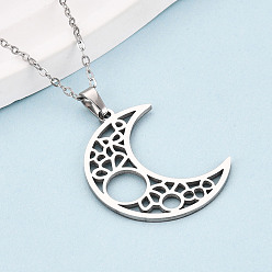 Нержавеющая Сталь Цвет 304 подвесные из нержавеющей стали ожерелья, полый полумесяц, не тускнеет, цвет нержавеющей стали, 17.72~18.11 дюйм (45~46 см)