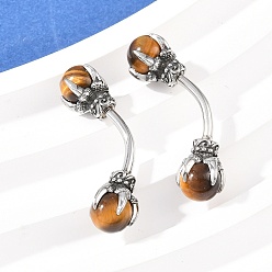 Античное Серебро 316 Кольца для живота в форме изогнутой штанги из нержавеющей стали в форме драконьего когтя с шариками из натурального камня, античное серебро, античное серебро, 29x7.5 мм, штифты : 1.8 мм