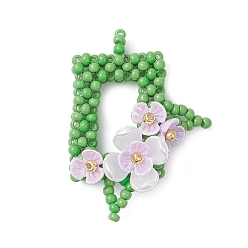 Лиловый Прямоугольник из бисера с цветочными подвесками, подвески из смолы и бисера, сирень, 34.5x25x9.5 мм, отверстие : 2 мм