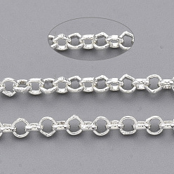 Серебро Паяные латунные цепи Роло, отрыгивающая цепь, с катушкой, серебряные, 2.5x0.7 мм, около 328.08 футов (100 м) / рулон