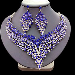 Сапфир Ожерелья с подвесками из цинкового сплава и серьги-гвоздики в виде листьев, золотые, сапфир, 420 мм