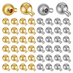 Platine & Or 60pcs 2 couleurs perles à écraser en laiton, plaqué longue durée, ronde, platine et d'or, 5x3.5x3.5mm, Trou: 0.9mm, 30 pcs / couleur