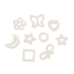 Белый Абс жемчужный пластик кабошоны, бабочка, луна, звезда, сердце, кольцо, квадрат, цветок, бант, белые, 10~17.5x10~18.5x2.5 мм