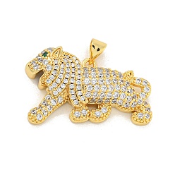 Настоящее золото 18K Покрытие стойки латунь микропаве прозрачные подвески из кубического циркония, долговечный, без кадмия и без свинца, лев, реальный 18 k позолоченный, 25x32x6 мм, отверстие : 5x4 мм