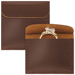 Верблюжий Сумки для хранения колец из коровьей кожи, мешочки для колец, квадратный, верблюжие, 5.8x5.85x0.6 см