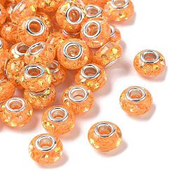 Оранжевый Прозрачные европейские бусины-рондель из смолы, с треугольными пайетками и латунными сердечниками платинового тона, бусины с большим отверстием, оранжевые, 14x8.5 мм, отверстие : 5 мм