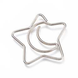Platinum Star & Moon Shape Iron Paperclips, Cute Paper Clips, Funny Bookmark Marking Clips, Platinum, 24x24x1mm