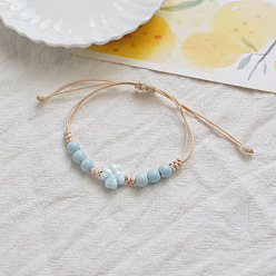 Светло-Голубой Керамические бусины клевера плетеные браслеты из бисера, регулируемые плетеные браслеты из вощеного шнура для женщин, Небесно-голубой, 4~9-7/8 дюйм (10~25 см)