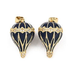 Полуночно-синий Латунные микропроволочные кубические циркониевые подвески из эмали, подвески на воздушном шаре, стойки покрытие, долговечный, без кадмия и без свинца, реальный 18 k позолоченный, темно-синий, 21.5x13 мм, отверстие : 5x3.5 мм