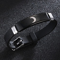Moon Silicone Bracelets, Stainless Steel Rectangle Bracelets, Moon, 8-1/2 inch(21.5cm)