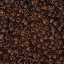 Coconut Brown Glass Seed Beads, Frosted Colors, Round, Coconut Brown, 4mm, Hole: 1~1.5mm, about 4500pcs/pound