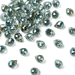 Темно-Зеленый 50 шт. Гальванические стеклянные бусины, слеза, с покрытием цвета радуги, граненые, темно-зеленый, 8x6 мм, отверстие : 1 мм