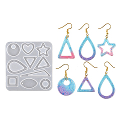 Белый Diy геометрические подвесные силиконовые формы, формы для литья смолы, для уф-смолы, изготовление ювелирных изделий из эпоксидной смолы, сердце/звезда/слеза, белые, 92x87.5x3 мм, отверстие : 1.5 мм, внутренний диаметр: 21~59x18~26 мм