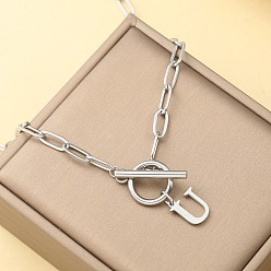 Letter U Ожерелья из нержавеющей стали с цепочкой-скрепкой и застежками ot, цвет нержавеющей стали, Буква U, 18.11 дюйм (46 см)