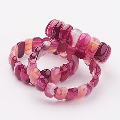 Hot Pink Natural Agate Stretch Bracelets, Dyed, Hot Pink, 61~63mm