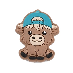 Темно-Голубой Фокальные бусины из пищевого силикона, крупный рогатый скот, глубокое синее небо, 29.5x24.5x9 мм, отверстие : 3.5 мм