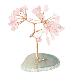 Розовый Кварц Крошка из натурального розового кварца украшение дерево жизни, медная проволока фэн-шуй энергетический камень подарок для домашнего офиса украшение рабочего стола, 70~80 мм