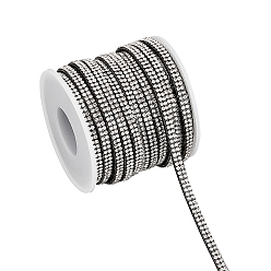 Черный Плоский шнур из искусственной замши 10м., с кристально горный хрусталь, плоский, чёрные, 5x2.5 мм